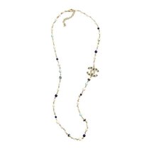 CHANEL/香奈儿24新款 女士金链琉璃珍珠与蓝宝石串双C项链