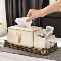 美式客厅陶瓷纸巾盒收纳盒遥控器茶几新中式欧式轻奢风抽纸盒摆件