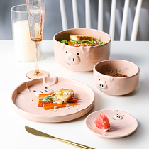 碗碟卡通可爱家用陶瓷日式创意盘餐具套装韩国饭碗早餐一人食组合