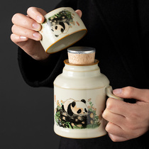 汝窑创意熊猫小暖壶泡茶杯陶瓷焖茶杯高档定制茶具马克杯带盖水杯