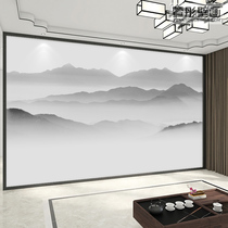 新中式水墨山水墙纸办公室客厅电视沙发背景墙布大气壁纸淡雅壁画