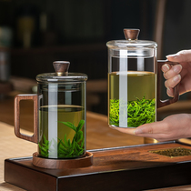 高档大容量茶杯玻璃杯家用泡绿茶专用男士带把水杯办公室杯子带盖