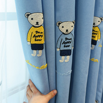 2023新款卡通泰迪熊动物儿童窗帘男孩女孩房间卧室飘窗遮光短窗帘