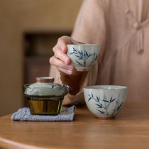 新款便携式旅行茶具手绘竹影快客杯套装简易户外泡茶神器一壶三杯