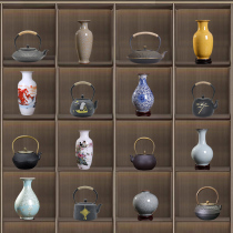 酒店茶室茶柜书橱博古架中式摆件茶壶铁壶茶叶罐茶具花瓶装饰艺术