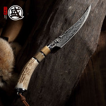 日本进口蒙古剔骨小尖弯刀专用分割切肉菜手工锻造大马士革钢正品