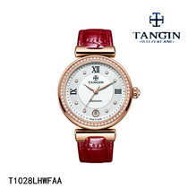 瑞士TANGIN天珺手表正品石英女表真皮表带女T1028LHWFAA日历1028