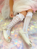洛丽塔公主裙女童袜子花边袜蕾丝萝莉儿童袜子白色小腿袜中筒网袜