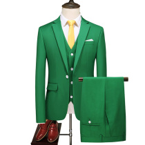 绿色西服套装男士英伦风潮牌修身秋季网红同款西装三件套休闲商务
