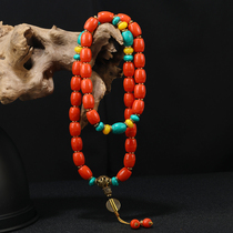 藏式民族风松石珊瑚色手串复古异域风手链藏族男女文玩佛珠挂链