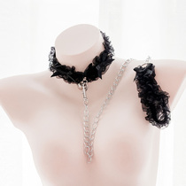 可爱甜蕾丝雪纺铃铛项圈脖环性感内衣配件牵引链条脖子饰品