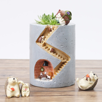 zakka创意卡通动物刺猬水培多肉植物花盆装饰个性微景观盆栽花器