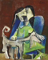 现代抽象油画女人和狗Picasso毕加索立体主义手绘名画临摹复制品