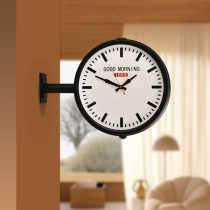 北欧简约创意双面钟家用静音个性挂表时尚极简石英钟客厅挂钟表