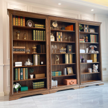 全实木书柜 简约欧式橡木整墙书架组合原木落地书橱客厅美式书柜