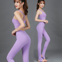 瑜伽套装女子紫色健身服二件春夏显瘦棉感运动服BRA+踩脚裤2022新