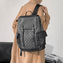 双肩包男士欧美时尚格子背包潮牌大容量旅行包休闲学生书包电脑包