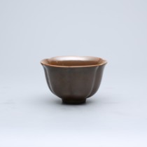 耀州窑青瓷中式茶具茶杯精致精修半手工紫金釉花口小杯   约60ml