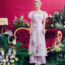 越南小众品牌LAM 2021新春新款奥黛手工刺绣钉珠精美传统套装裙
