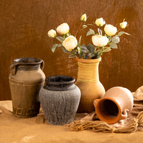 中式花瓶复古花盆粗陶多肉陶瓷陶器陶罐插花水培干花客厅摆件土陶