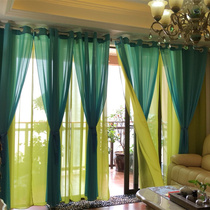 东南亚风情纯色双层纱阳台飘窗餐厅书房客厅雪纺纱双层窗帘可定制