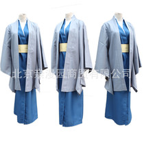 银魂 桂小太郎cosplay衣服装 古装武士浪人蓝色和服+披肩腰带套装