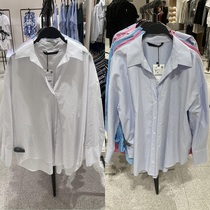 ZA 新品蓝白色条纹府绸长袖宽松纯色衬衫衬衣女装 ra02495702044