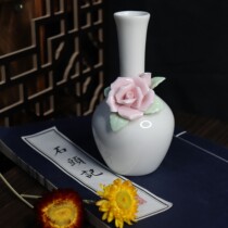 德化白瓷手捏花玫瑰花摆件花瓶中式插花枝家居摆桌面茶台装饰花器