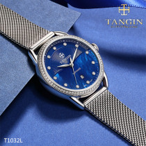 tangin天珺手表 女士石英表女表吉赛尔系列腕表蓝色表盘日历1032