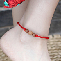原创设计红绳天然桃木转运珠手工红绳编织脚链女简约气质脚绳