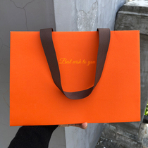 礼品袋橙色高档烫金手提袋高级感生日礼物袋墨绿茶叶礼盒包装纸袋