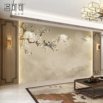 新中式电视机背景墙壁纸花鸟墙纸卧室客厅床头无缝墙布影视墙壁画