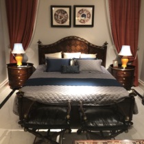 亚历山大家具欧式新古典实木双人床 床头柜别墅奢华卧室成套家具T