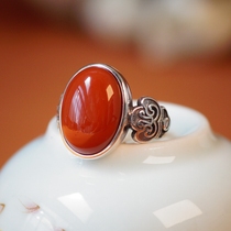 天然南红玛瑙女纯银适合食指戴的2024龙本命年戒指单个精致小饰品