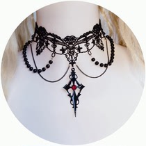 lolita洛丽塔原创哥特风蕾丝项链 宝石夸张暗黑华丽款颈链拍照