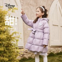 迪士尼女童裙式羽绒服收腰带中长款加厚儿童冰雪奇缘艾莎公主棉服