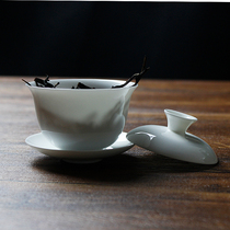 潮州骨瓷盖碗三才碗功夫茶具纯白薄胎高骨瓷轻薄茶碗茶备茶杯单丛