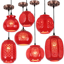 简易新中式古典餐厅小吊灯阳台灯笼吊灯过道吧台红色灯具结婚喜庆