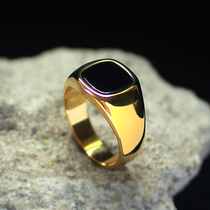 新款韩版金色简约黑玛瑙戒指男女士宝石钛钢指环食指戒子尾戒刻字