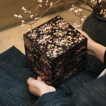 日本进口山中漆器三重樱首饰盒日式多层饰品珠宝盒结婚送女友礼物