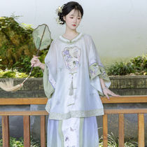 金多春夏季新款新中式国风印花圆领衫马面裙两件套清汉女上衣