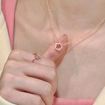 925纯银粉色樱花项链女轻奢小众设计感高级锁骨链2024年新款爆款