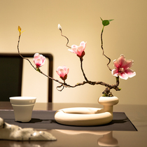 新中式禅意仿真枯枝玉兰套装陶瓷花瓶客厅插花摆件桌面艺术装饰品