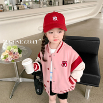 草莓熊女童棒球服外套春秋款2024新款洋气时髦女宝宝卫衣儿童春装