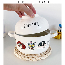 SHˇins陶瓷便当碗可爱卡通少女心创意学生宿舍泡面碗带勺带盖