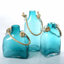 高级蓝色花瓶琉璃创意摆件装饰客厅酒店家居装饰品花器<em>玻璃制品</em>