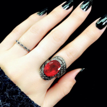 日韩潮人个性夸张红宝石戒指女大码关节戒韩版学生套装复古食指环