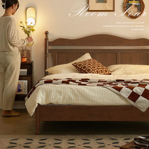 复古床美式实木床1.5M1.8M双人床现代简约中古风北欧床主卧法式床
