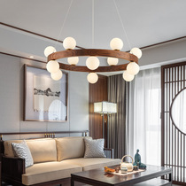 家用北欧客厅餐厅胡桃木新中式现代简约卧室大气玻璃圆形书房吊灯