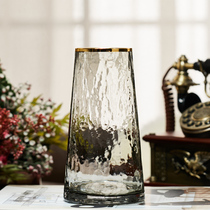 仨小匠 新锤纹日系描金玻璃花瓶 简约创意水养插花花器清新瓶摆件
